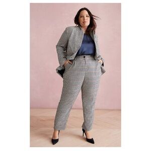 Lane Bryant Houndstooth Plaid Blazer Jacket & Pants Plus Size 22 24 Blue Brown